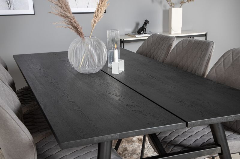 Venture Home Sleek & Gemma Rektangulärt Matbord 195 x 95 Svart + 6 st Matstolar Grå