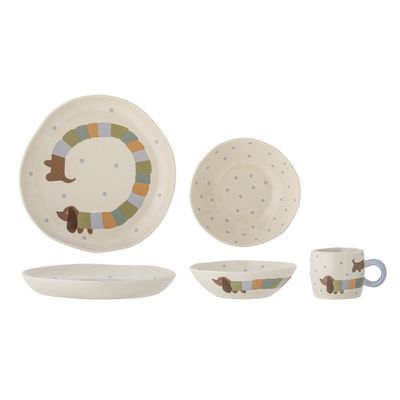 Bloomingville Mini Charlie Tableware Set, Blå, Stengods - 6-pack