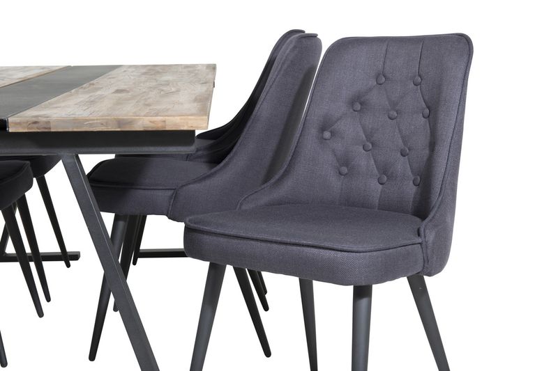 Venture Home Jakarta & Velvet Deluxe Rektangulärt Matbord 200 x 90 Svart + 6 st Matstolar Svart