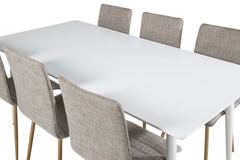 Venture Home Polar & Windu Rektangulärt Matbord 180 x 90 Vit + 6 st matstolar grå