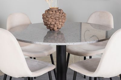 Venture Home Razzia & Polar Runt Matbord ⌀106 Grå + 4 st Matstolar Beige