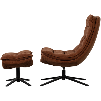 WOOOD KUBE Svängbar Fåtölj med Fotpall - Brun
