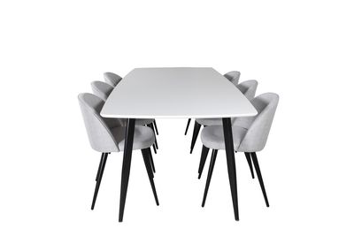 Venture Home Velvet & Polar 6 st Matstolar Grå + Rektangulärt Matbord 240 x 100 Vit
