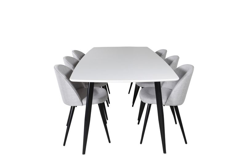Venture Home Velvet & Polar 6 st Matstolar Grå + Rektangulärt Matbord 240 x 100 Vit