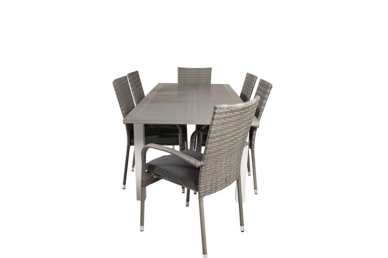 Venture Home Albany & Anna Rektangulärt Matbord 152 x 90 Vit + 6 st Matstolar Grå