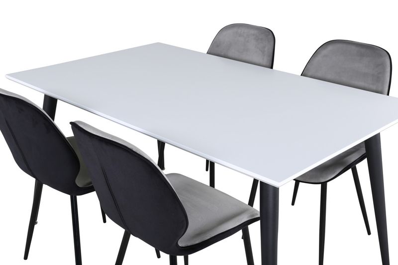 Venture Home Emma & Jimmy 4 st Matstolar Grå + Rektangulärt Matbord 150 x 90 Vit