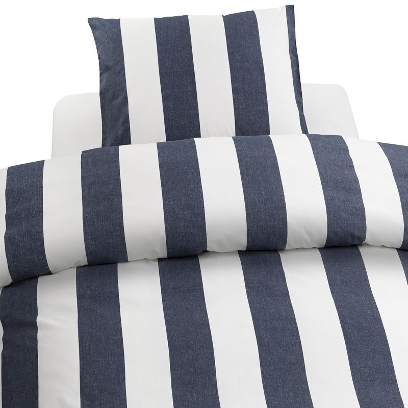Borganäs Block Stripe Påslakanset Marinblå 150x210 cm