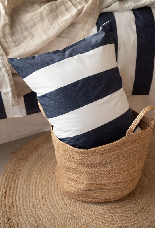 Borganäs Block Stripe Påslakanset Marinblå 150x210 cm