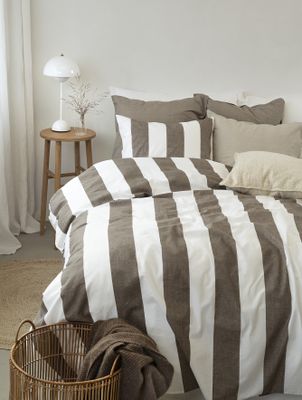Borganäs Mönstrat Block Stripe bomullspåslakanset Brun 150x210 cm 2 delar