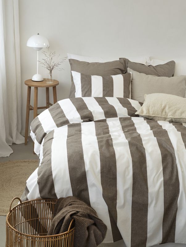 Borganäs Mönstrat Block Stripe bomullspåslakanset Brun 150x210 cm 2 delar