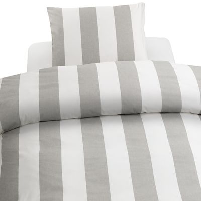 Borganäs Block Stripe Påslakanset Grå 150x210 50x60