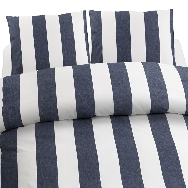 Borganäs Mönstrat Block Stripe bomullspåslakanset marinblå 220x210 cm 3 delar