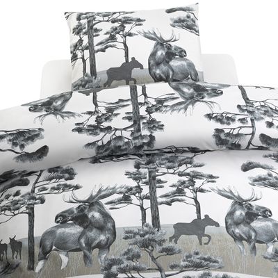 Borganäs Mönstrat Älg bomullspåslakanset grå 150x210 cm 2 delar