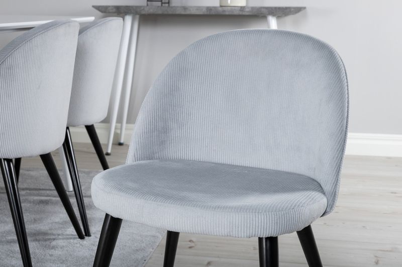 Venture Home Polar & Velvet Rektangulärt Matbord 180 x 90 Vit + 6 st Matstolar Ljusgrå
