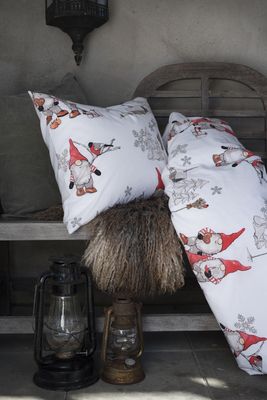 Borganäs Frosty Christmas bomullspåslakanset vit 220x210 cm 3 delar