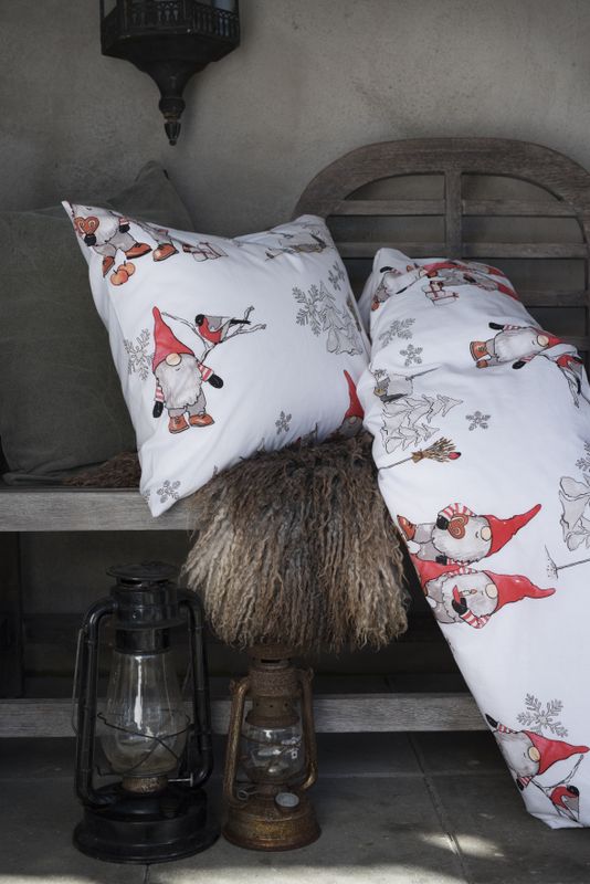 Borganäs Frosty Christmas bomullspåslakanset vit 220x210 cm 3 delar