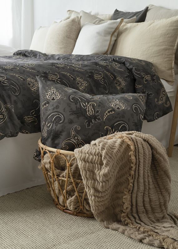 Borganäs Tilly bomull påslakanset svart 150x210 cm 2 delar