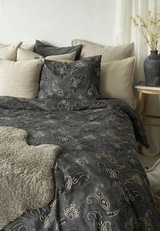 Borganäs Tilly bomull påslakanset svart 150x210 cm 2 delar