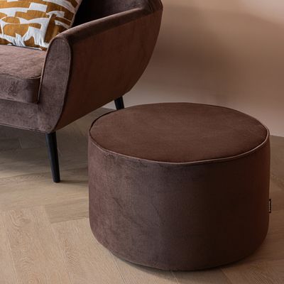 WOOOD SARA Puff Låg 36xØ60 cm Sammet Mörkbrun