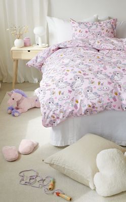 Borganäs Mönstrat bomullspåslakanset Enhörning rosa 150x210 cm 2 delar