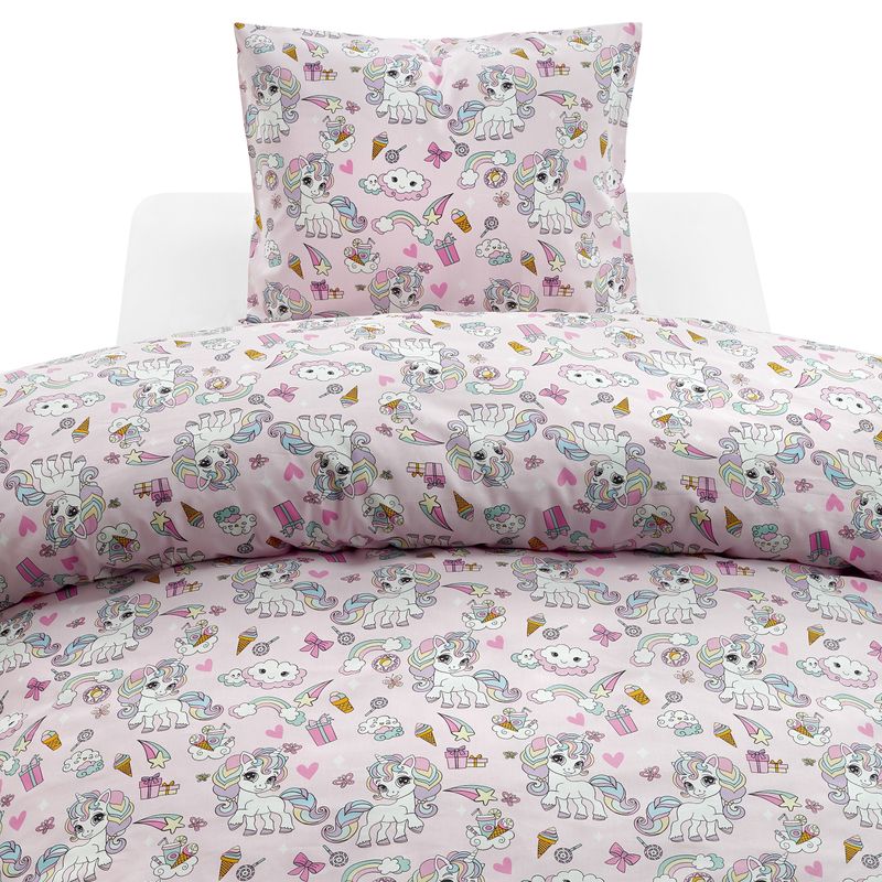 Borganäs Mönstrat bomullspåslakanset Enhörning rosa 150x210 cm 2 delar