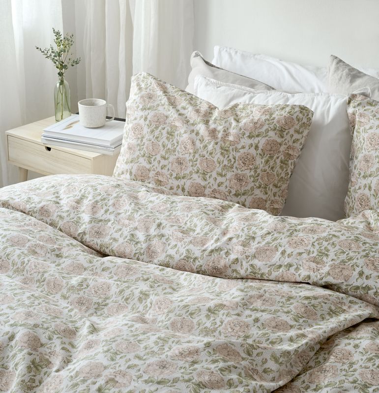Borganäs Irma Mönstrat bomullspåslakanset rosa 150x210 cm 2 delar