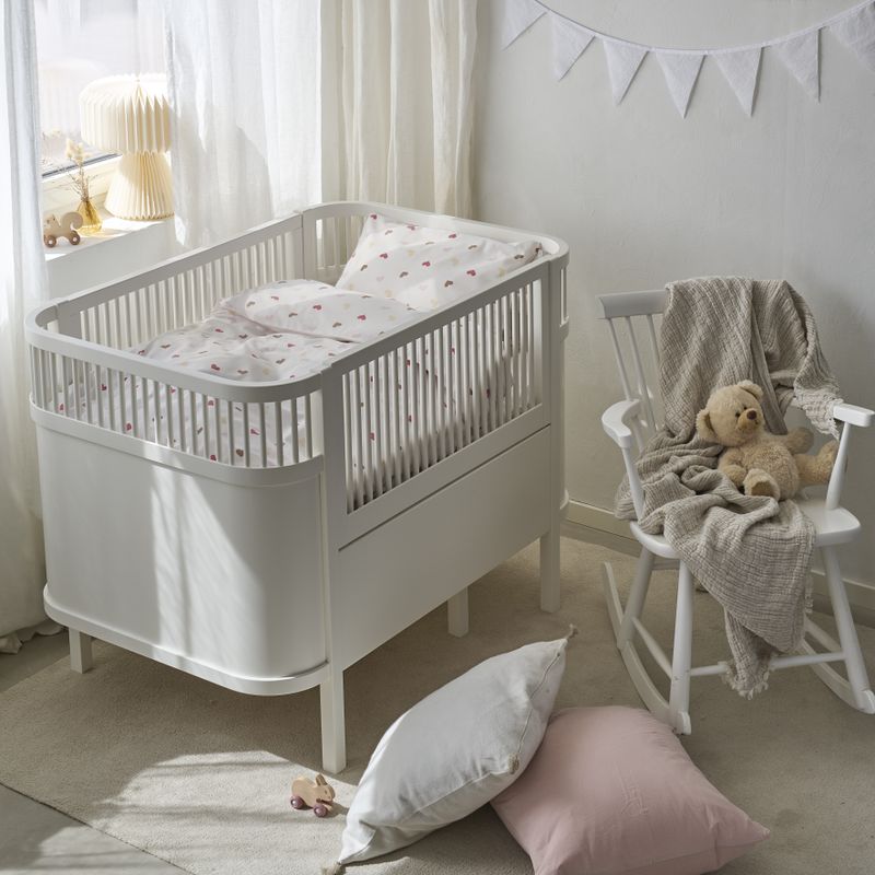 Borganäs Hjärtrud bomull påslakanset för spjälsäng beige 100x130 cm 2 delar