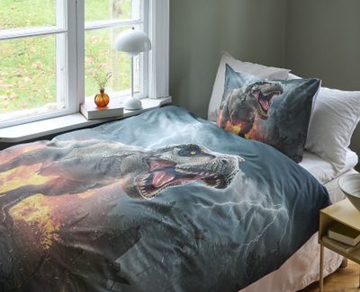 Borganäs Mönstrat Dinosaur bomullspåslakanset multi 150x210 cm 2 delar