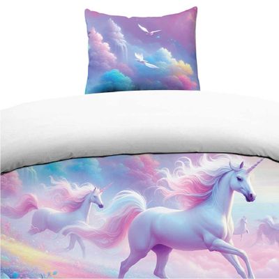 Borganäs Unicorns påslakanset i bomull multi 150x210 cm 2 delar
