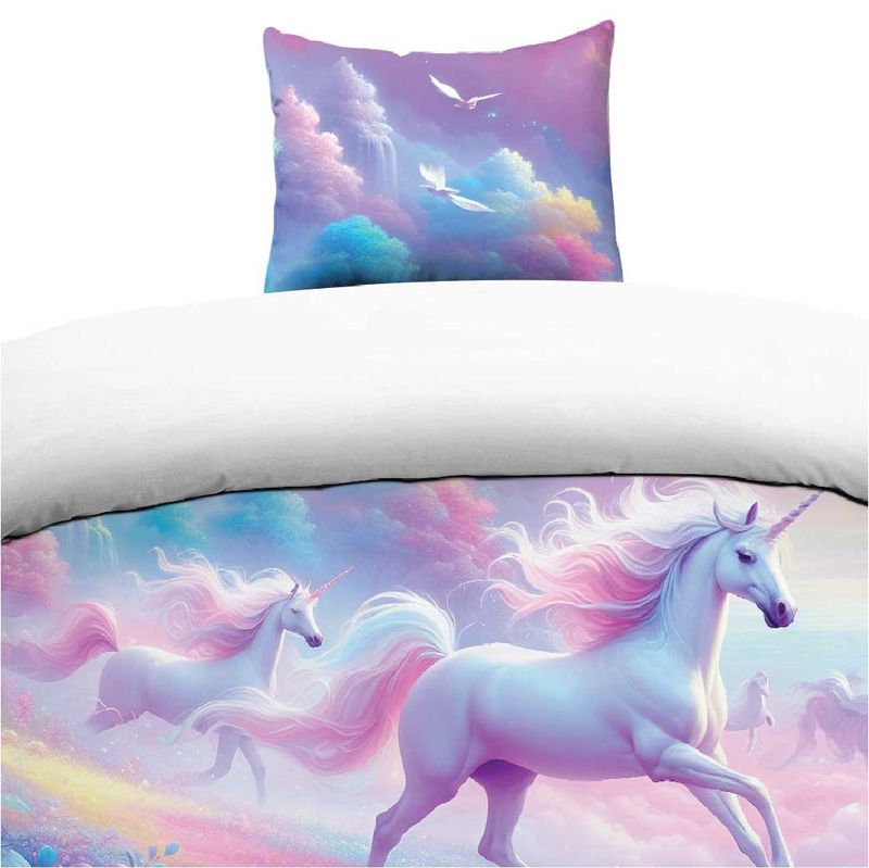 Borganäs Unicorns påslakanset i bomull multi 150x210 cm 2 delar