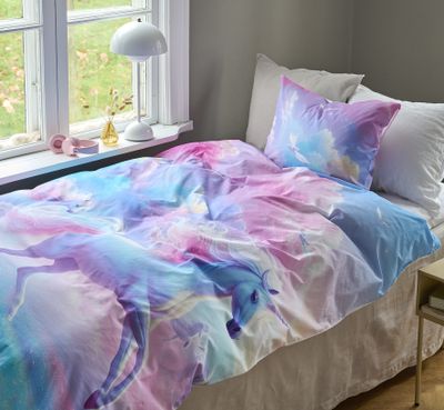 Borganäs Unicorns påslakanset i bomull multi 150x210 cm 2 delar