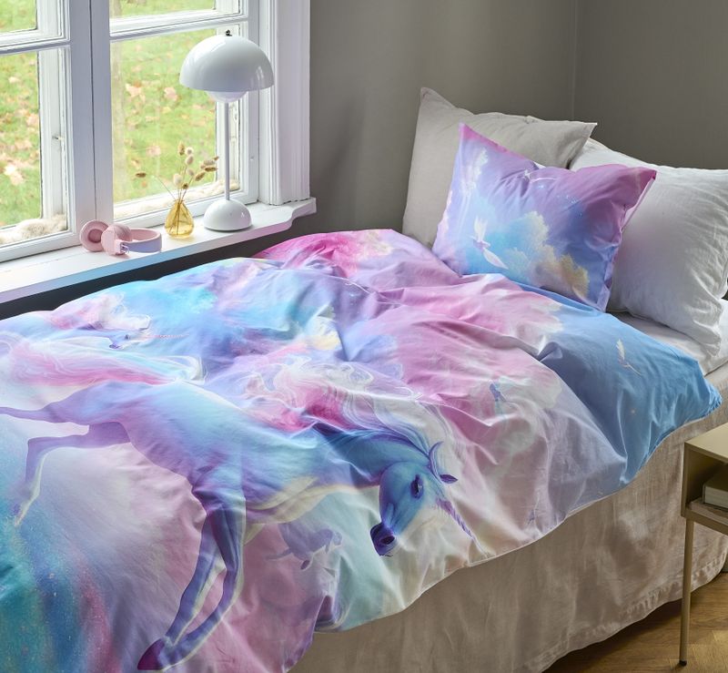 Borganäs Unicorns påslakanset i bomull multi 150x210 cm 2 delar