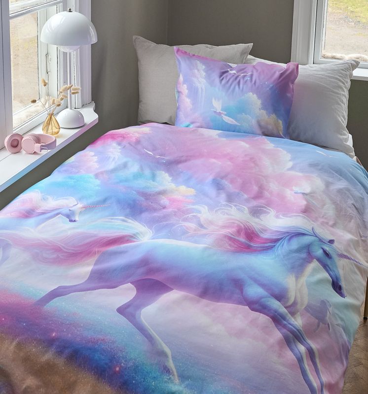 Borganäs Unicorns påslakanset i bomull multi 150x210 cm 2 delar