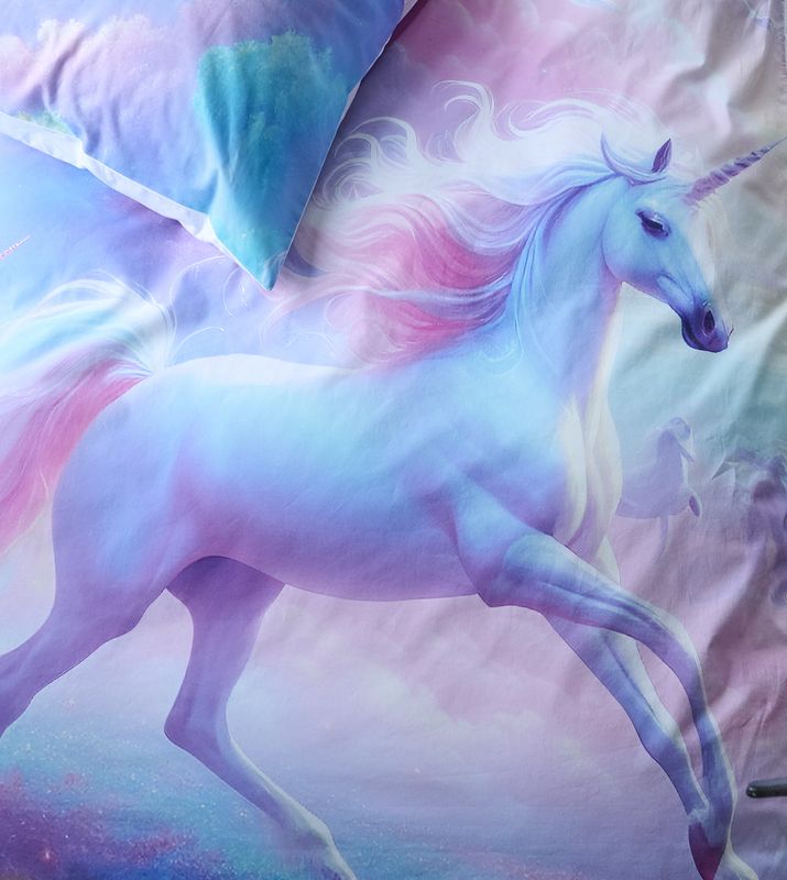 Borganäs Unicorns påslakanset i bomull multi 150x210 cm 2 delar