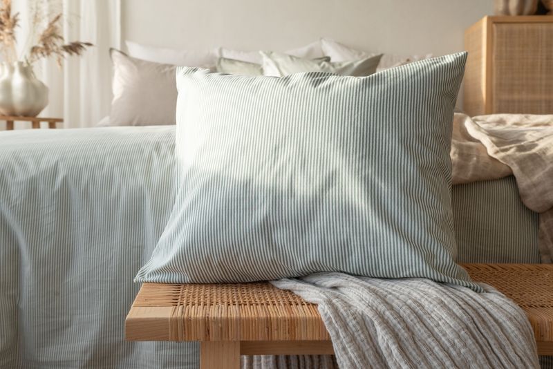 Borganäs Thelma Stripe bomullspåslakanset grön 220x210 cm 3 delar