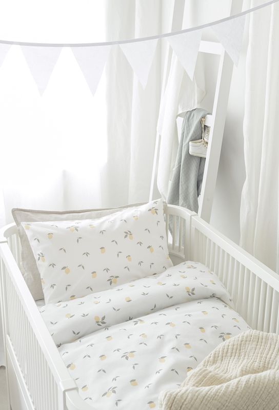 Borganäs Lemons Bomull Påslakanset Spjälsäng Gul 100x130 cm 2 delar