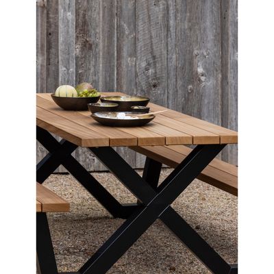 WOOOD TABLO Trädgårds PICKNICK Bord AYOUS Svart X-BEN Metall Natur/Svart