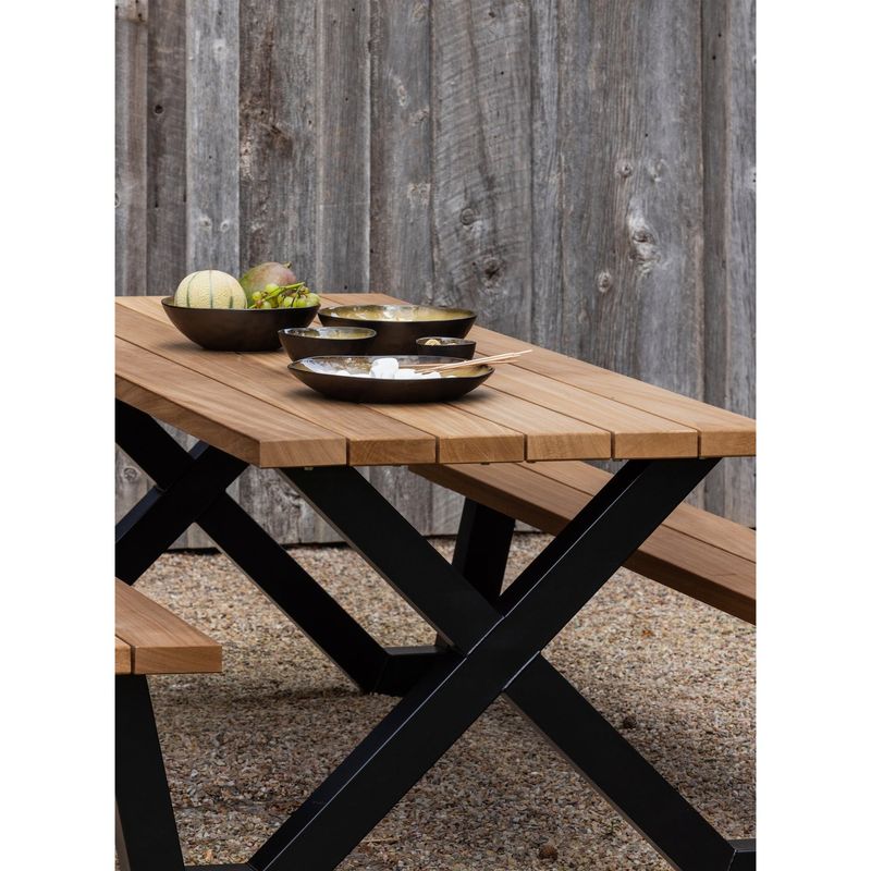 WOOOD TABLO Trädgårds PICKNICK Bord AYOUS Svart X-BEN Metall Natur/Svart