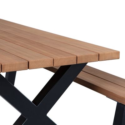 WOOOD TABLO Trädgårds PICKNICK Bord AYOUS Svart X-BEN Metall Natur/Svart