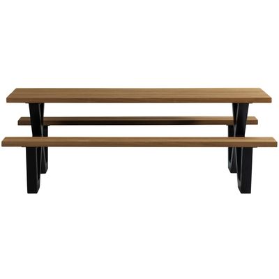 WOOOD TABLO Trädgårds PICKNICK Bord AYOUS Svart X-BEN Metall Natur/Svart