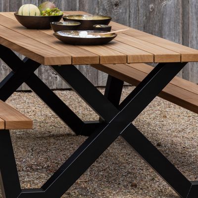 WOOOD TABLO Trädgårds PICKNICK Bord AYOUS Svart X-BEN Metall Natur/Svart