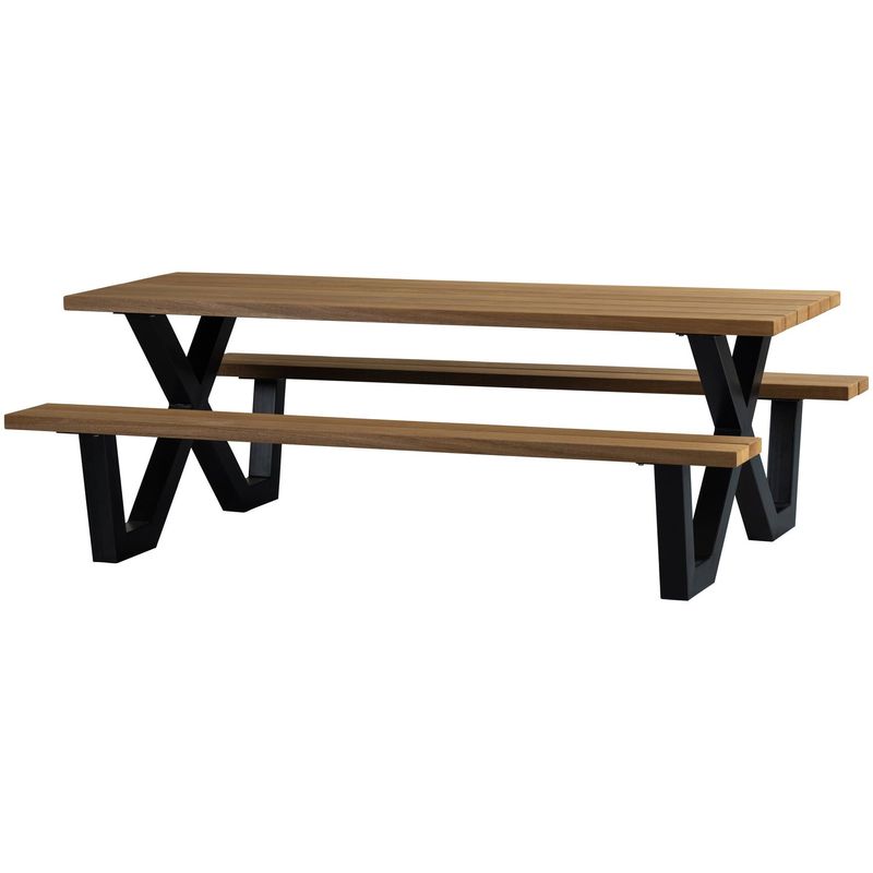 WOOOD TABLO Trädgårds PICKNICK Bord AYOUS Svart X-BEN Metall Natur/Svart