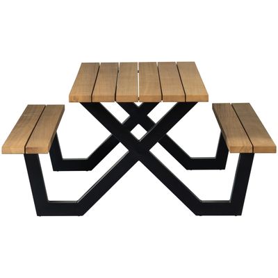 WOOOD TABLO Trädgårds PICKNICK Bord AYOUS Svart X-BEN Metall Natur/Svart