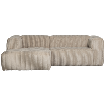 WOOOD BEAN Schäslongsoffa Vänster Ribbad Tyg Travertin