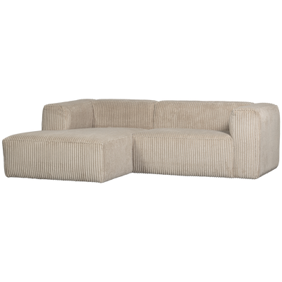 WOOOD BEAN Schäslongsoffa Vänster Ribbad Tyg Travertin