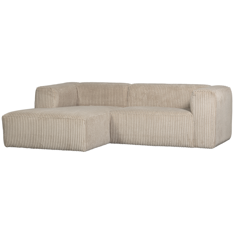 WOOOD BEAN Schäslongsoffa Vänster Ribbad Tyg Travertin