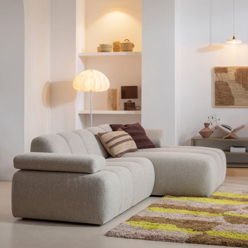 WOOOD MOJO Schäslongsoffa Höger Bouclé Beige melange