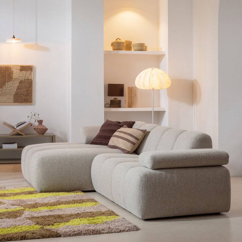WOOOD MOJO Schäslongsoffa Vänster Bouclé Beige melange