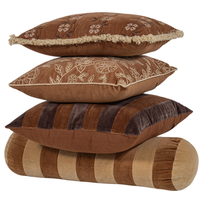 WOOOD Rela kuddar bomullssammet brun/ecru 4-pack