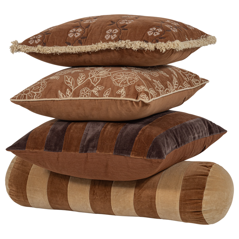 WOOOD Rela kuddar bomullssammet brun/ecru 4-pack